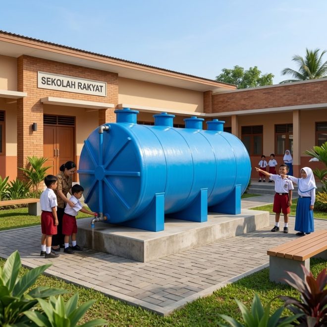 Layout STP Sekolah Rakyat dengan desain sistem pengolahan air limbah yang efisien, modern, dan sesuai standar.